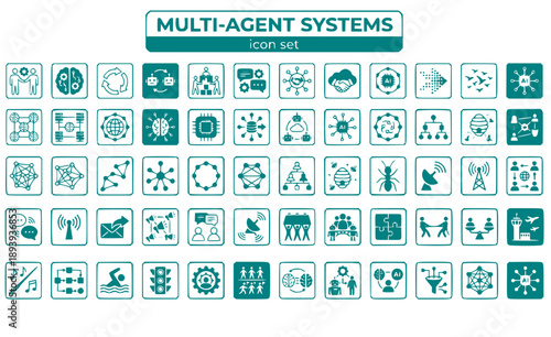 Multi-Agent Systems Collaborative AI Distributed Intelligence Agent Networks Swarm Coordination Communication Technology Vector Icon Set - Agent Systems