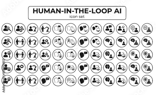 Human-in-the-Loop AI Oversight Supervision Validation Interactive Collaborative Decision-Making Feedback Augmentation Vector Icon Set - Supervised AI