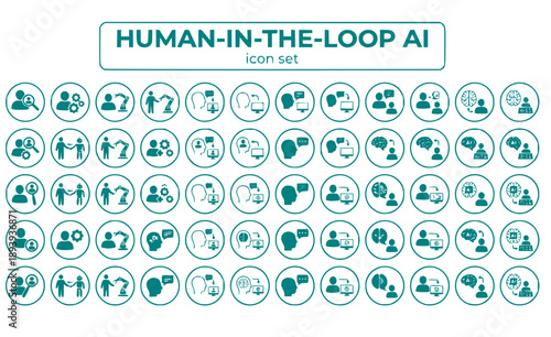 Human-in-the-Loop AI Oversight Supervision Validation Interactive Collaborative Decision-Making Feedback Augmentation Vector Icon Set - Supervised AI