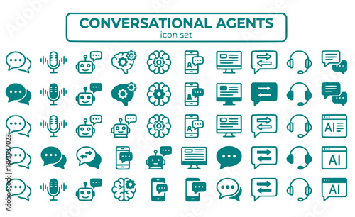 Conversational Agents Chatbots Virtual Assistant Dialogue Systems NLP Voice AI Natural Language Interface Vector Icon Set - Conversational AI