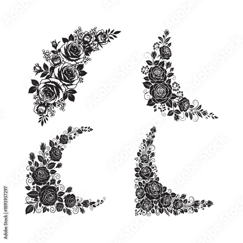 Elegant floral corner designs in black and white.