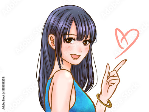 指示するロングヘアーの美人なお姉さんのイラスト素材3