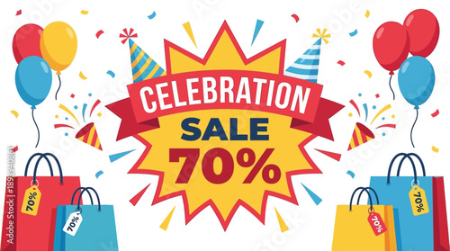 Celebration Sale Event Featuring 70% Discounts on Shopping Bags in Festive Environment
