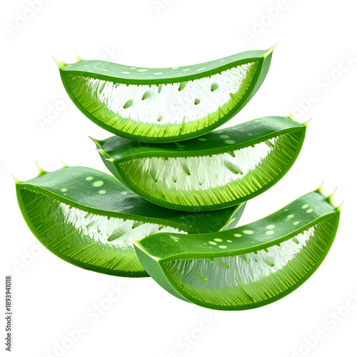 Wallpaper Mural Four aloe vera slices, bright green exterior, translucent, stacked on a black background Torontodigital.ca