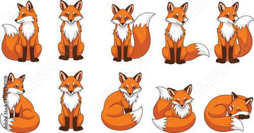 Cartoon fox, cute animal, red fur, sleeping pose, sitting fox, character design, wildlife illustration, emotion expression, digital art, kids content