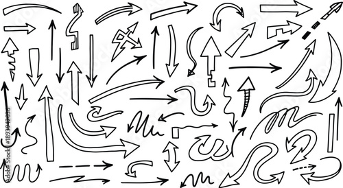 Collection of various hand drawn arrows and pointers in different styles and directions