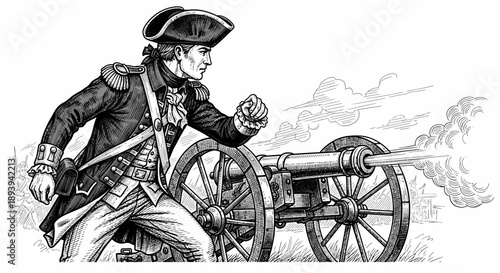 Soldier Operating Historical Cannon in Action.