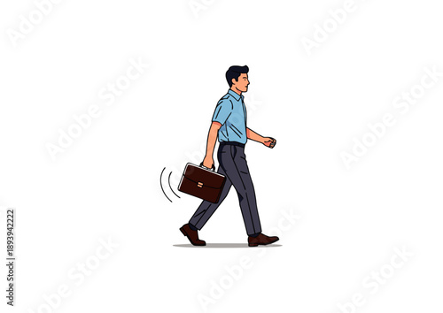 Determined businessman walking purposefully with his briefcase, heading towards work with a sense of dedication and commitment in his daily professional routine