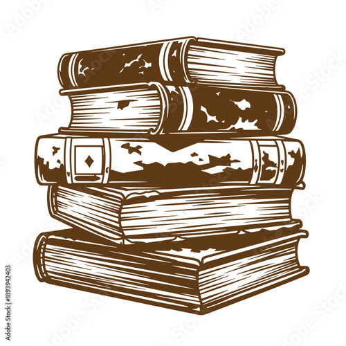 Vintage Grunge texture stack of old vintage books with worn covers and pages  educational resources