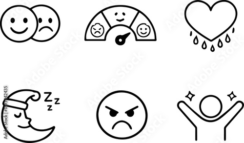 Emotion Faces line icon set
