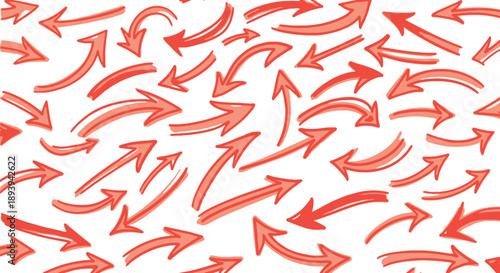 A collection of red arrows pointing in various directions on a white background