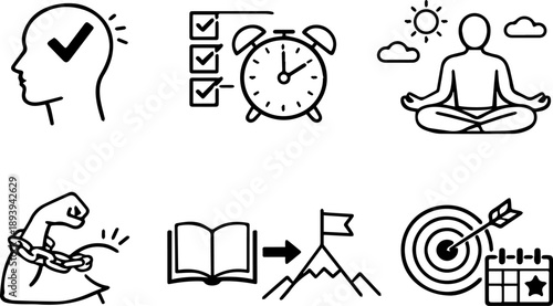 Personal Development Goals line icon set