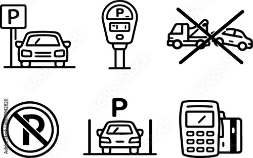 Parking and Transportation Signs line icon set