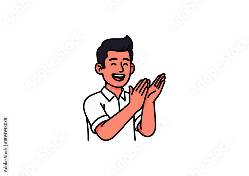 Excited young man clapping his hands with joy and enthusiasm, celebrating success or applause