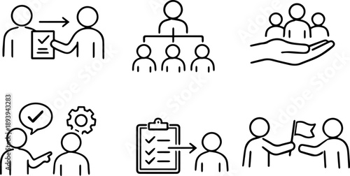 Team Communication and Collaboration line icon set