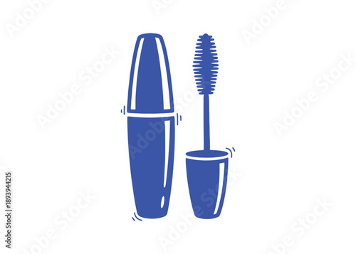 Cosmetic Icon. Mascara in a doodle aesthetic. Women's items, a concept for eco-friendly accessories. Vector illustration, hand-drawn and flat, isolated on a white background.

