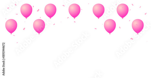 Pink Confetti and Balloon on Transparent Background with Copy Space. Festive Celebrations. Wallpaper. Vector Illustration
