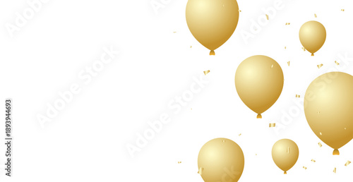 Golden Confetti and Balloon on Transparent Background with Copy Space. Festive Celebrations. Wallpaper. Vector Illustration