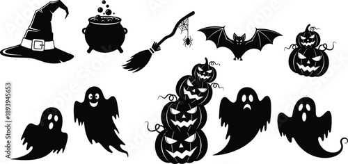 Vintage Home Decor Silhouette Set Featuring Antique Furniture Elements Like Spiral Staircase Grandfather Clock Victorian Mirror Candelabra Sewing Machine Cat And Classic Window Vector