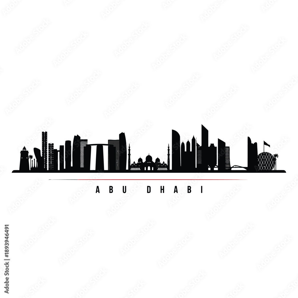 Obraz premium A striking black silhouette of abu dhabi s skyline with city name