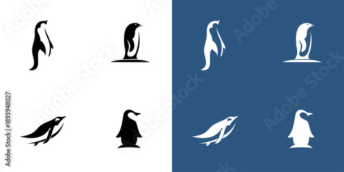 set of penguin animal icon vector logo
