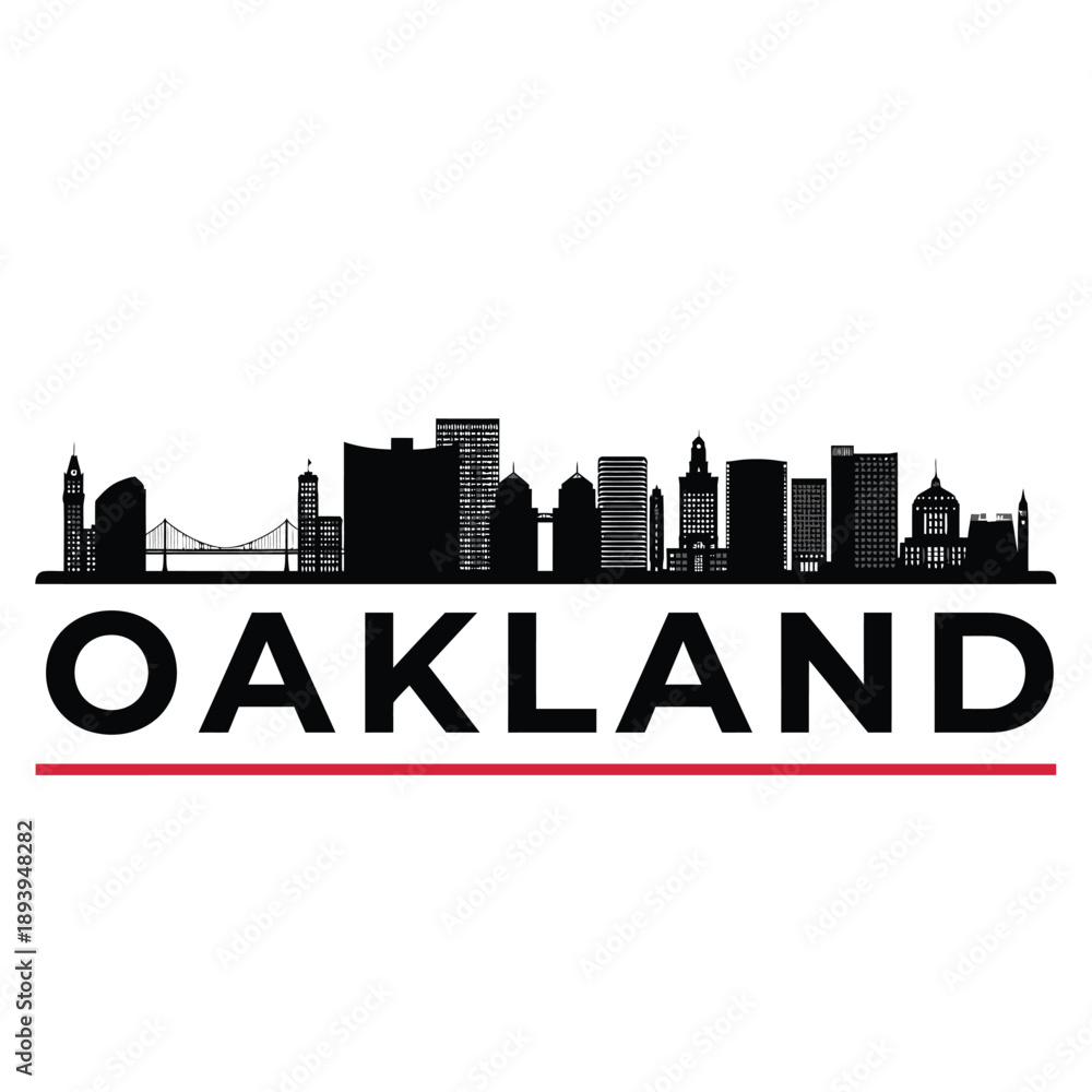 Fototapeta premium Oakland skyline graphic with city name prominently displayed below