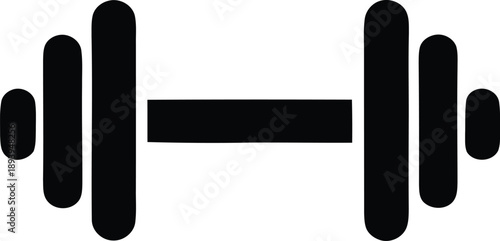 Simple black barbell icon on a white background fitness equipment