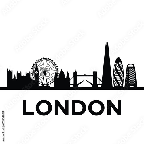 A striking black silhouette of london s iconic skyline with city name