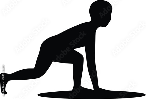 Silhouette of a child in a starting stance ready to run or play
