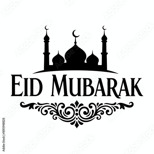 Elegant Eid Mubarak Calligraphy with Mosque Silhouette