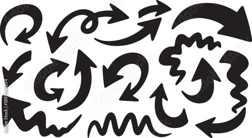 Collection of various black arrows on white background