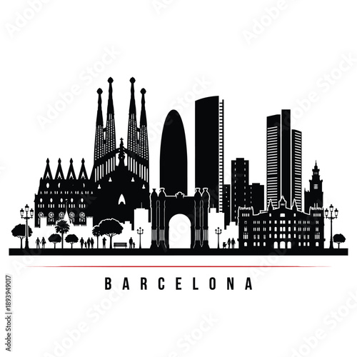 Wallpaper Mural Barcelona skyline illustration featuring sagrada familia and modern architecture Torontodigital.ca