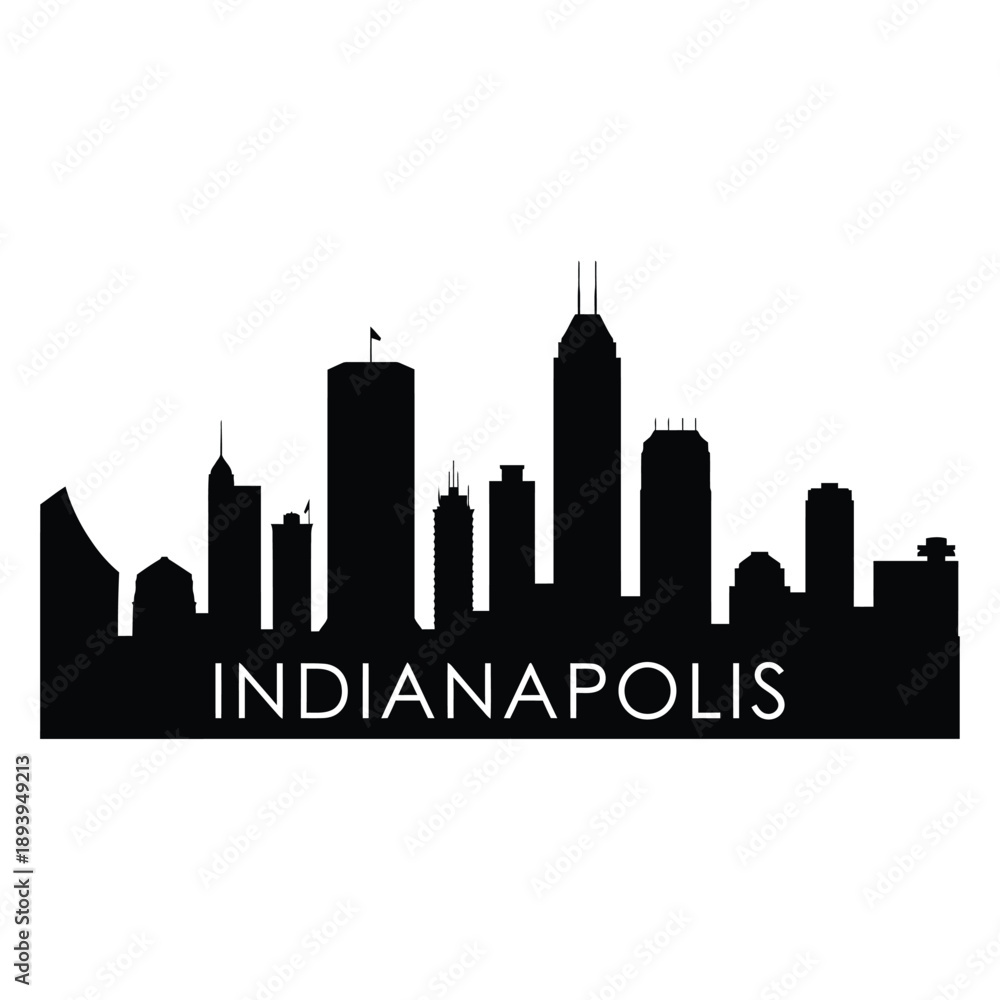 Obraz premium Silhouette of the indianapolis skyline against a plain white background