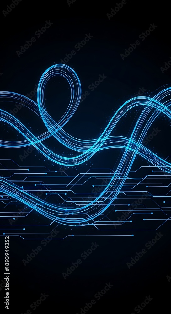 custom made wallpaper toronto digitalAbstract Blue Lines on Black Background - Technology and Connectivity.