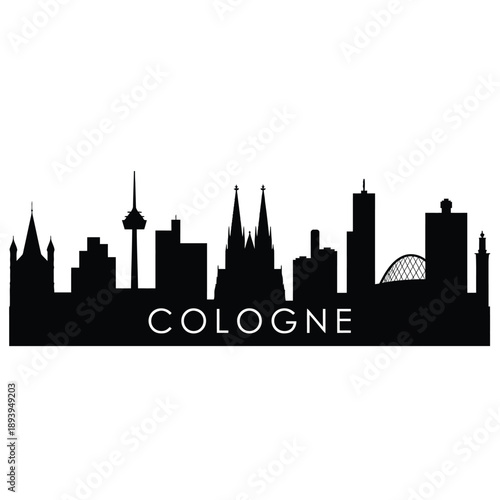 Black silhouette of cologne skyline featuring prominent architectural landmarks