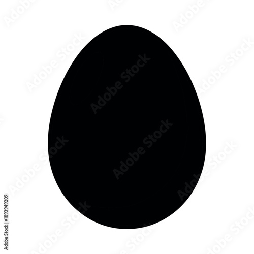 Solid black silhouette of an egg isolated on a white background. Minimalist oval shape for graphic design and icons.