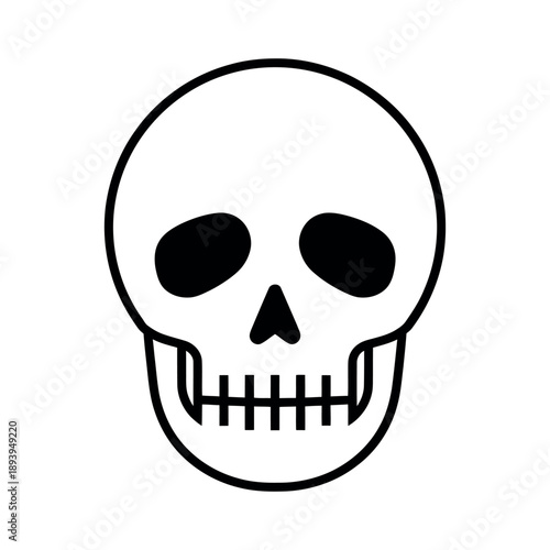Minimalist black and white line art of a human skull. Simple anatomical outline vector isolated on white.