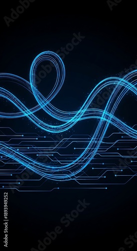 Wallpaper Mural Abstract Blue Lines on Black Background - Technology and Connectivity. Torontodigital.ca