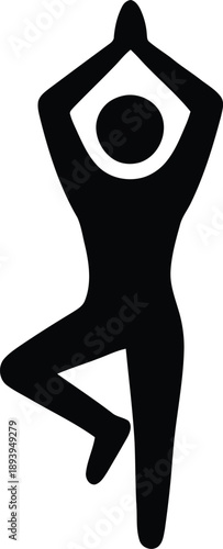 Black silhouette of a person performing a yoga tree pose