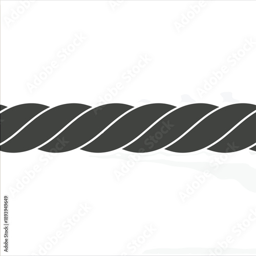 A black and white illustration of a twisted rope on a white background