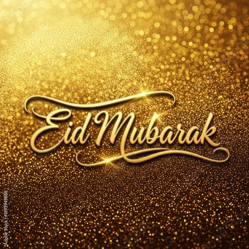 Wallpaper Mural Eid Mubarak greeting sparkles with golden glitter; festive Islamic holiday backdrop in luxurious, celebratory, stylized design and typography. Torontodigital.ca