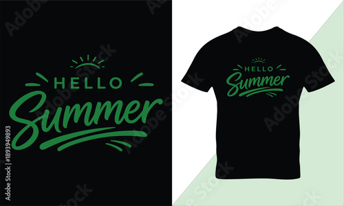 Hello summer typography t-shirt design modern hand drawn vector for print