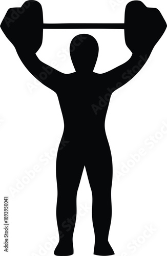 Silhouette of a person lifting a barbell overhead in a weightlifting pose
