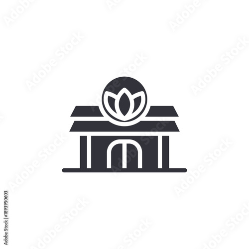 Spa building Facade with lotus sign icon symbolizing wellness center exterior, beauty clinic entrance, and relaxation destination.