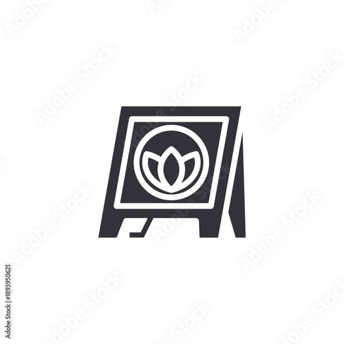 Folded display stand with lotus symbol icon representing spa promotion board, wellness advertisement, and beauty service signage.