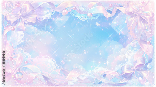 ゆめかわいいパステルブルーとリボンのファンタジーなフレーム