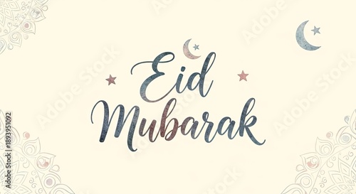 Wallpaper Mural Eid Mubarak elegant watercolor lettering on beige with moon and star accents. Festive greetings card template for Muslim holiday celebrations Torontodigital.ca