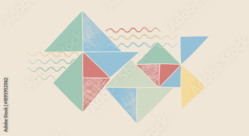 Geometric harmony a pastel triangles arrangement with delicate waves and textured patterns