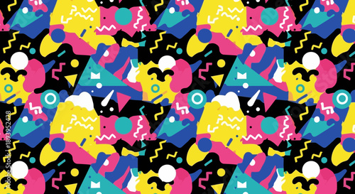 Retro colorful geometric shapes pattern 80s background design vibrant and fun style