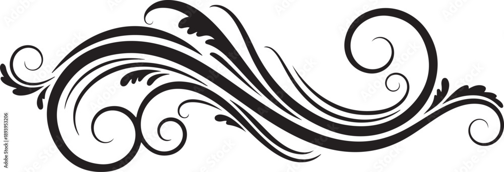 Fototapeta premium Elegant black floral swirl design on white background illustration